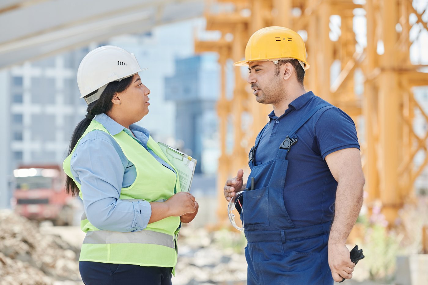Construction professionals reviewing a project together